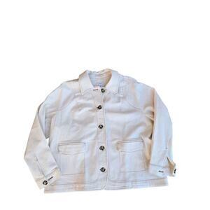 J Jill Denim Jacket Womens 2X Button Front Workwear Utility Pockets Stretch